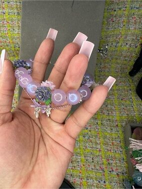 Purple Coral Beaded acrylic flowers Charm Bracelet